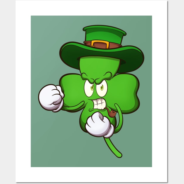 Angry Four-Leaf Clover Character Ready To Fight Wall Art by TheMaskedTooner